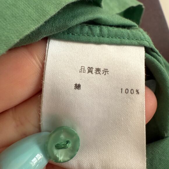 BEAMS | Tendance par Ray Beams Green cotton crochet trim Tie Neck Blouse Medium - Picture 9 of 9